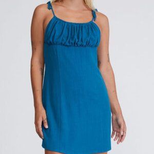 PacSun Blue Ruched Linen Mini Dress